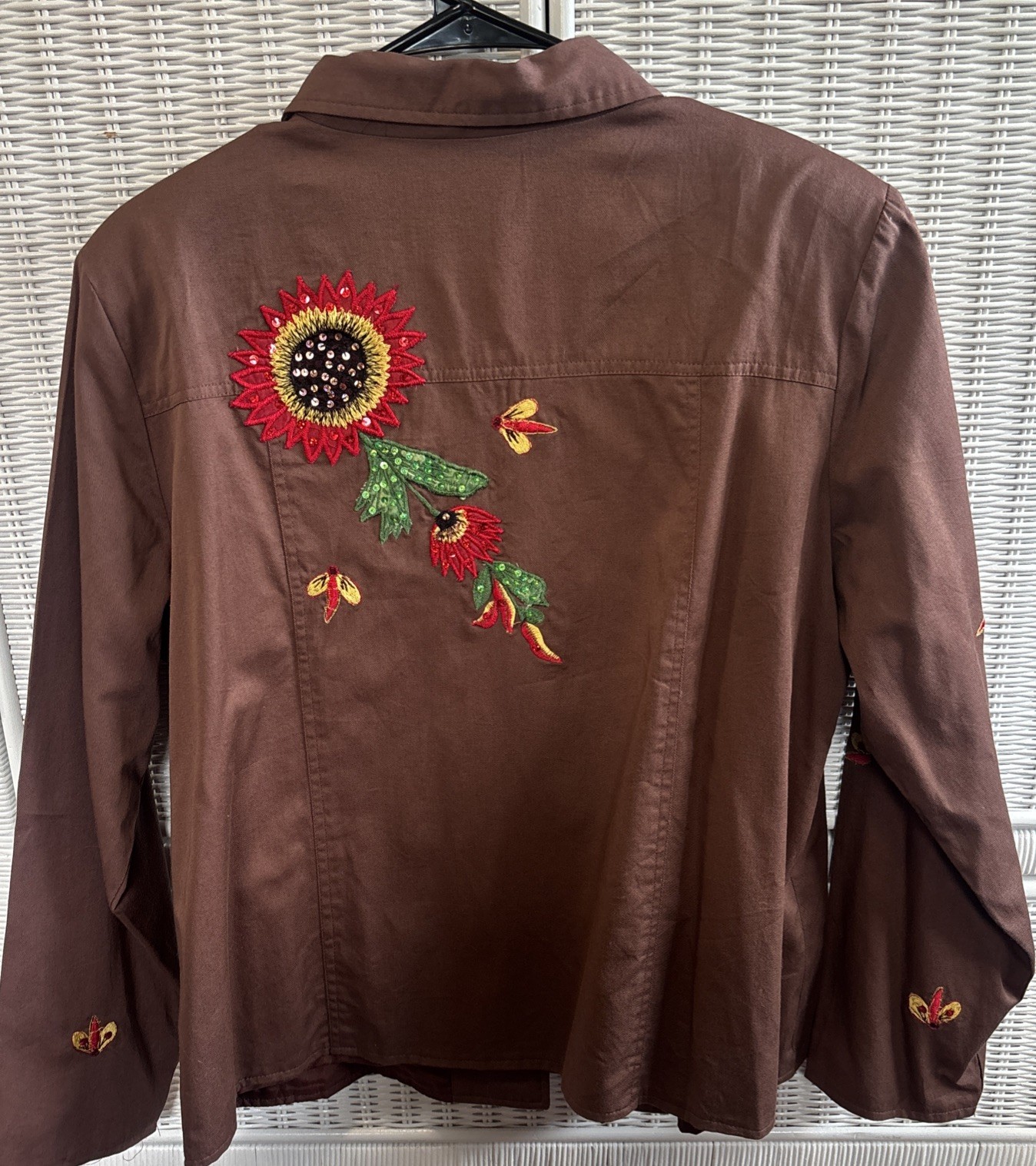 Tapestry Patch Brown Jacket Sequin Sunflowers & D… - image 5