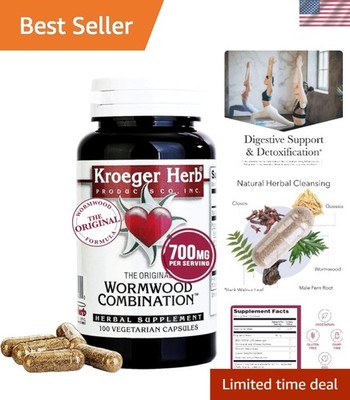 All-Natural Wormwood Detox Capsules - 100 Count Non-GMO for Digestive Wellness