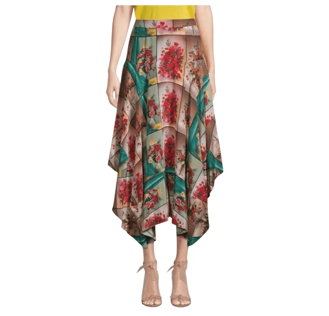Stella McCartney — Stella McCartney Multicolor Floral Asymmetric Handkerchief Midi Skirt Size 42