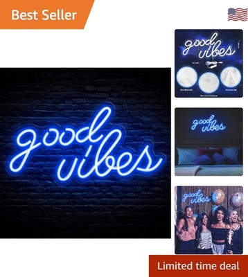 Good Vibes Blue LED Neon Wall Sign - Easy Install, 16.1 x 8.3 inch Decor