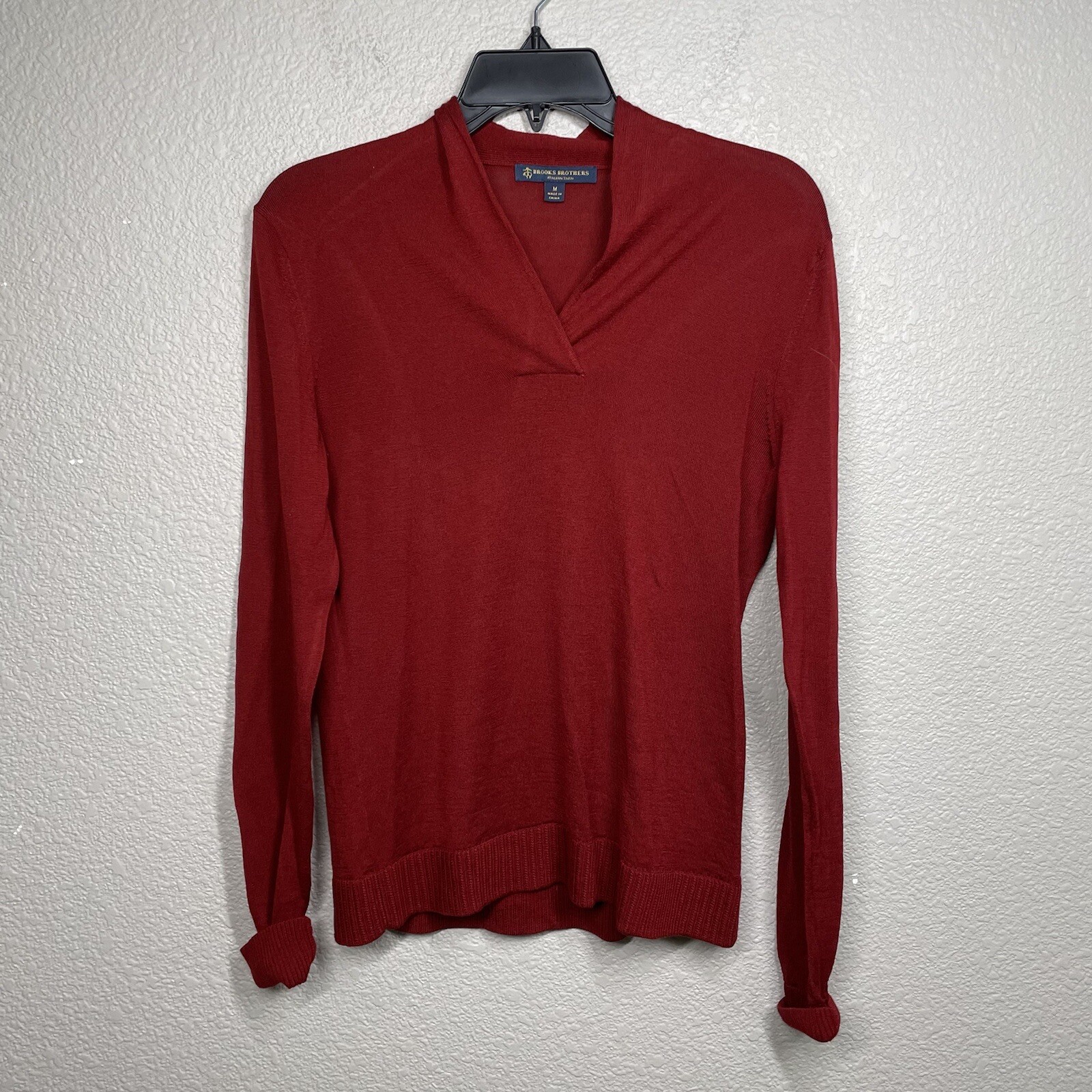 Medium Merino Wool Sweater Red V Neck 