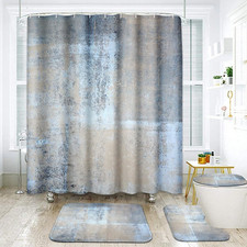 4 Pcs Shower Curtain Set Abstract Blue Bathroom Set with Shower Curtain and Rugs