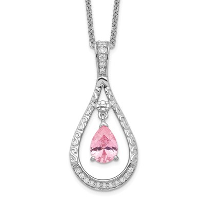 Sentimental Expressions Silver  Oct. CZ Stone Never Forget Tear 18in Birthstone