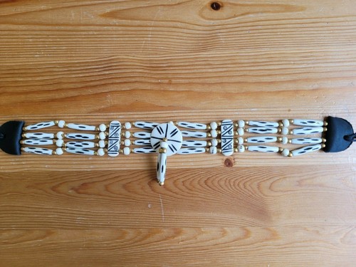 Buffalo Bone 4 Line Choker Leather Tribal Native American Necklace Hat Band New - Picture 5 of 15