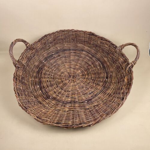 Antique Round Tray Basket Woven Wicker Handles Display French Circular Handmade - Picture 3 of 10