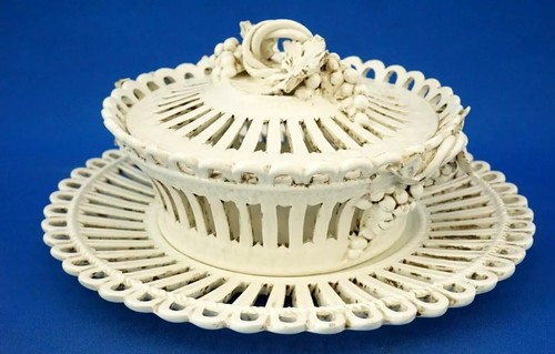 ANTONIBON NOVE Centerpiece and bonbon tray 19th Perforated ceramic Grapes Italy - Picture 7 of 24