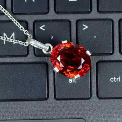 Natural Orange Sapphire Pendant 24 Ct+ Oval Cut 925 Solid Silver HG Gemstone