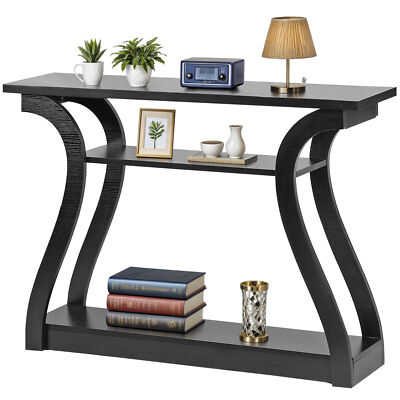 47'' Simple Style MDF Accent Console Table 3 Display Shelves for Hallway in Black