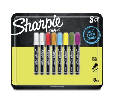 8 Sharpie Wet Erase Chalk Marker White Red Orange Yellow Green Blue Purple Med.