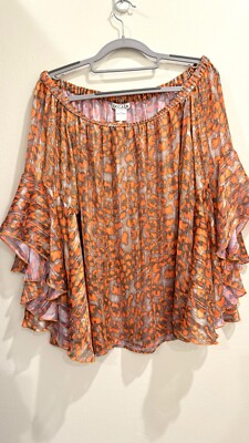 NWT $164 Oo La La Womens Animal Print  Blouse Brown Orange Size Medium
