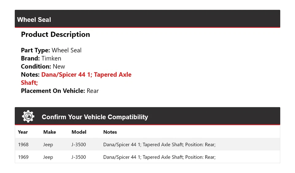 For 1968-1969 Jeep J-3500 Wheel Seal Rear Timken - Изображение 2 из 4