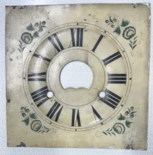 Antique Metal Clock Face with Hand-Painted Florals