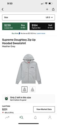 Supreme Doughboy Zip Up Hooded Sweatshirt Heather Grey Small NEW