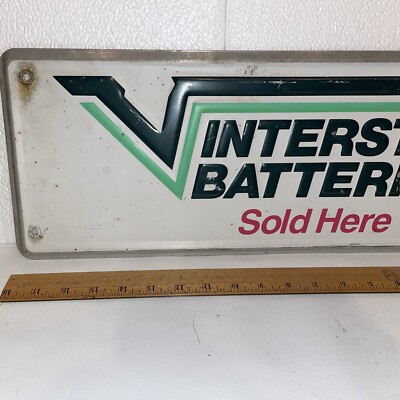 Interstate Batteries Sold Here 8” X 30” Metal Advertising Sign