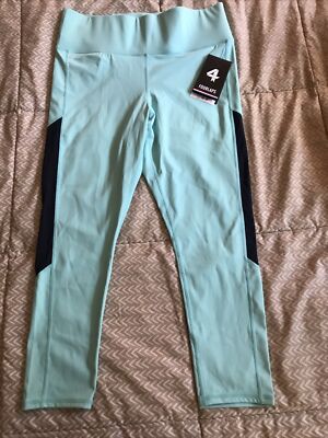 New Fourlaps Womens Mesh Inset Workout Ankle Athletic Leggings Aqua Navy Large