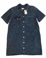 Women's Short Sleeve Mini Shirtdress - Universal Thread M Blue Full Button