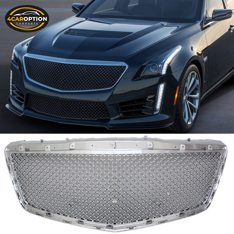 14-19 Cadillac CTS 4Dr B-Style Chrome Hood & Bumper Mesh Grille  