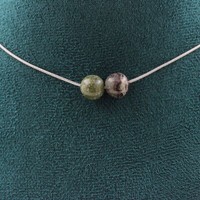 Steine Und MinéRaux. Halskette 2 Perlen Jaspis Blut Drachen- 8 Mm. Kette IN