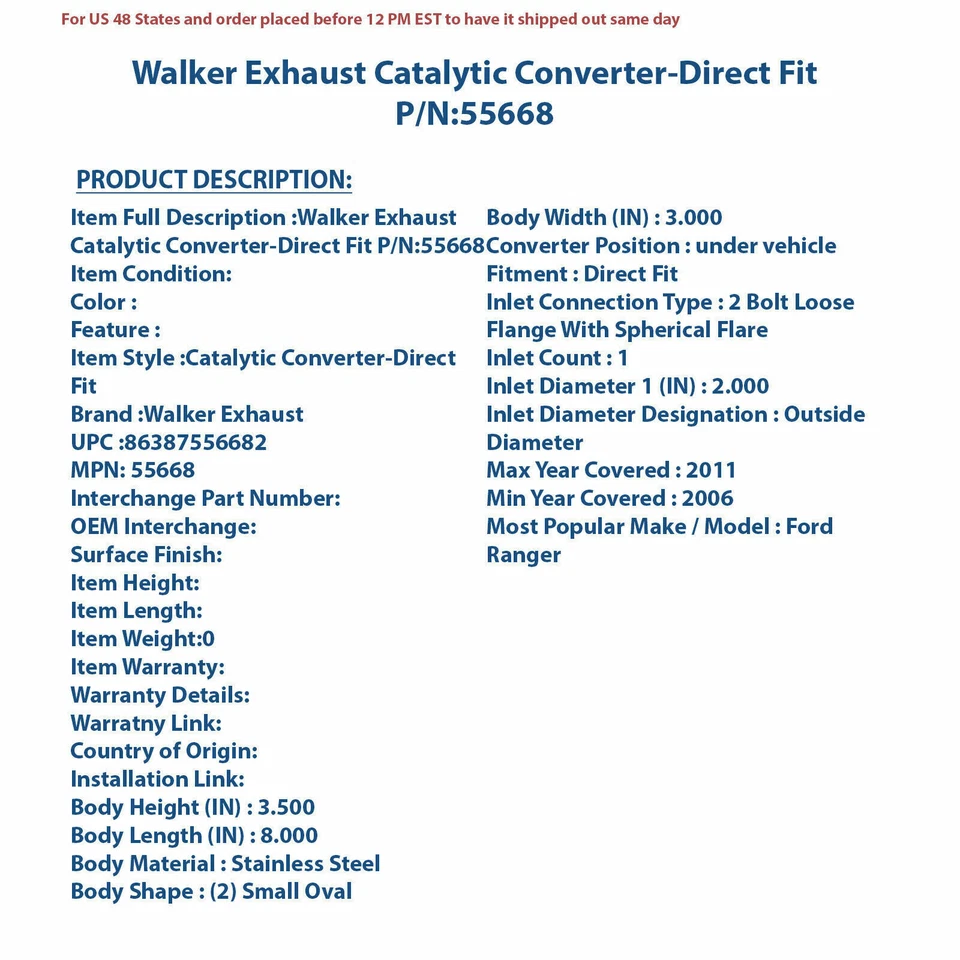 Convertidor catalítico de escape Walker - ajuste directo 55668 Foto 4 de 4