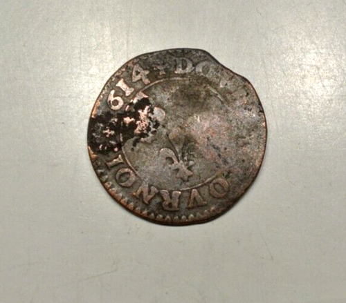 LOUIS XIII DOUBLE TOURNOIS 1614 D=LYON circula CANADA and LOUISIANE - Afbeelding 2 van 2