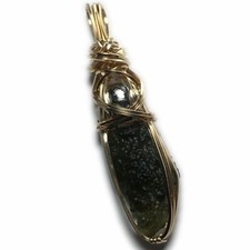 Genuine Moldavite Tektite with Muonionalusta Meteorite Pendant 14K Gold Filled
