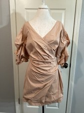 Astr The Label Dress Gathered Waist Shrimp Colored Puff Sleeves Sz. Large NWOT