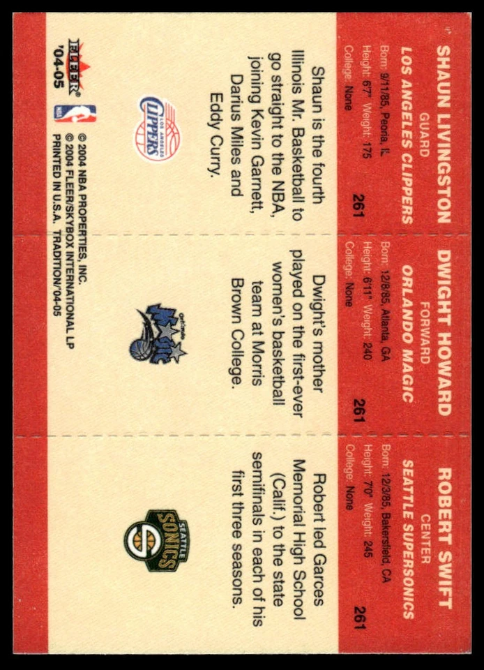 2004-05 Fleer Tradition #261 Shaun Livingston / Dwight Howard / Robert Swift - Image 2 of 2