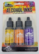 Tim Holtz Ranger Alcohol Ink Set Of 3 Sunshine Sunset Twilight Purple NEW