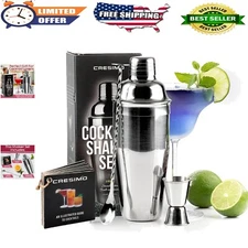 24oz Stainless Steel Cocktail Shaker Set with Jigger & Mixer Spoon - Complete...