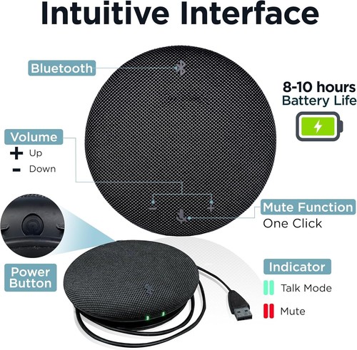 Bluetooth Conference Speaker w/Microphone | 360-Degree Voice Pickup & Noise Canc - Photo 6/9