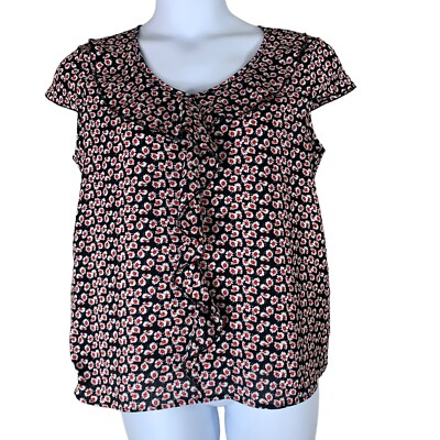 Lime N Chili Large Blouse Red White Black Floral Print Short Sleeve Size Large