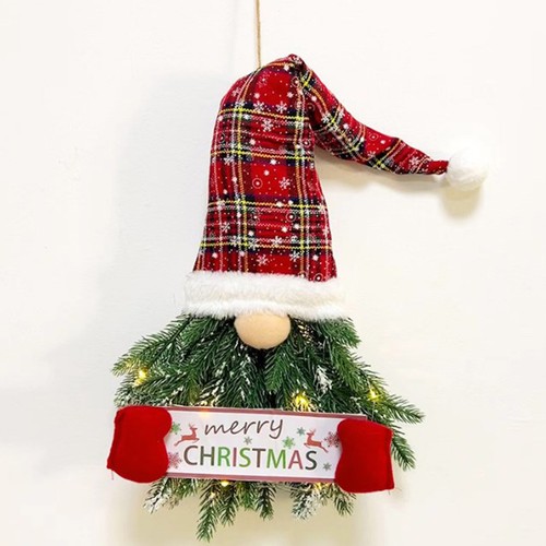 Santa Gnome Merry Christmas Wreath with Light Artificial Pine Spruce Hanging - Picture 7 of 14
