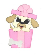 PREMADE SCRAPBOOK-DIE CUT-PAPER PIECING-PET-DOG-PUPPY-GIRL-CHRISTMAS PRESENT