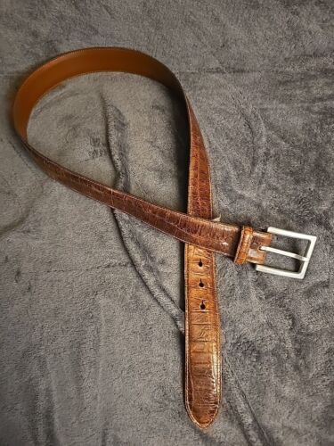 Torino 38 Italian Aligator Embossed Calf Leather Belt USA Brown Nickel Buckle