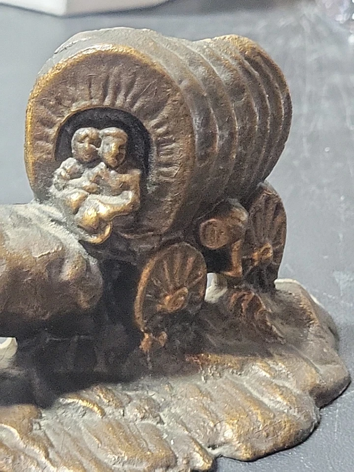 Antique Cast Bronze Oxen Pulling Wagon Doorstop Signed AVL - Image 4 of 4