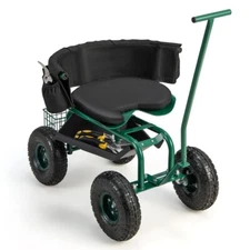 Rolling Garden Cart Height Adjustable Scooter Home W/ Tool Storage & Swivel Seat