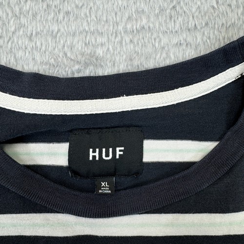 Huf Worldwide mens XL striped t shirt black white embroidered logo EUC - Picture 3 of 6