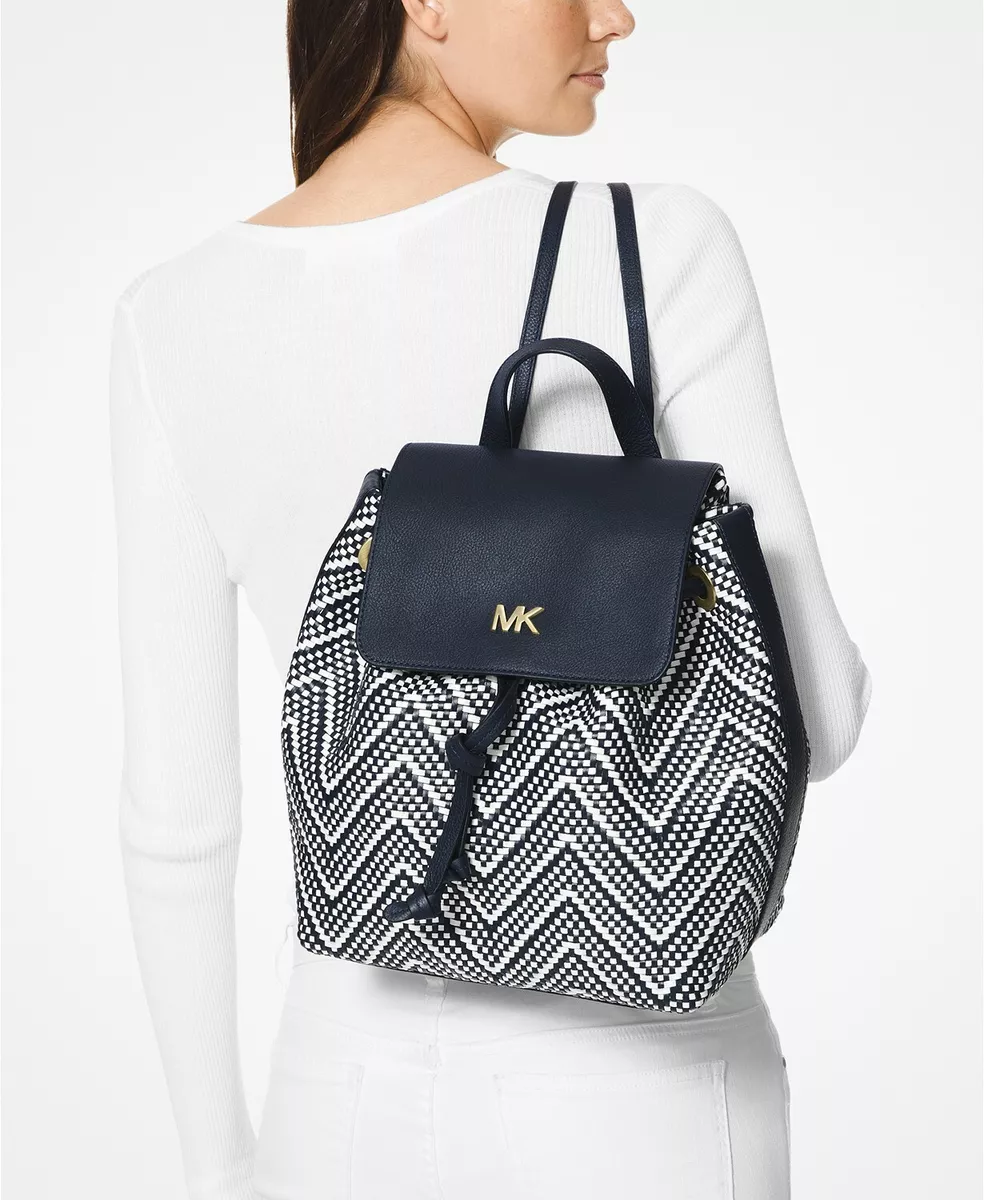 New NWT Michael Kors Junie Chevron Leather Flap Backpack Bag