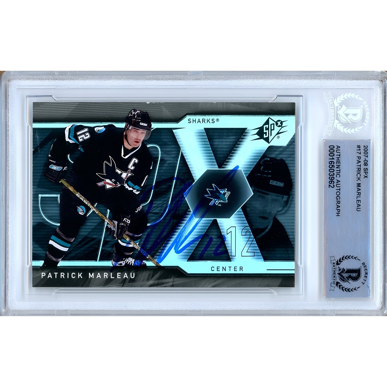 Patrick Marleau San Jose Sharks Auto 2007-08 UD SPx Signed BAS Auth Slab SJ
