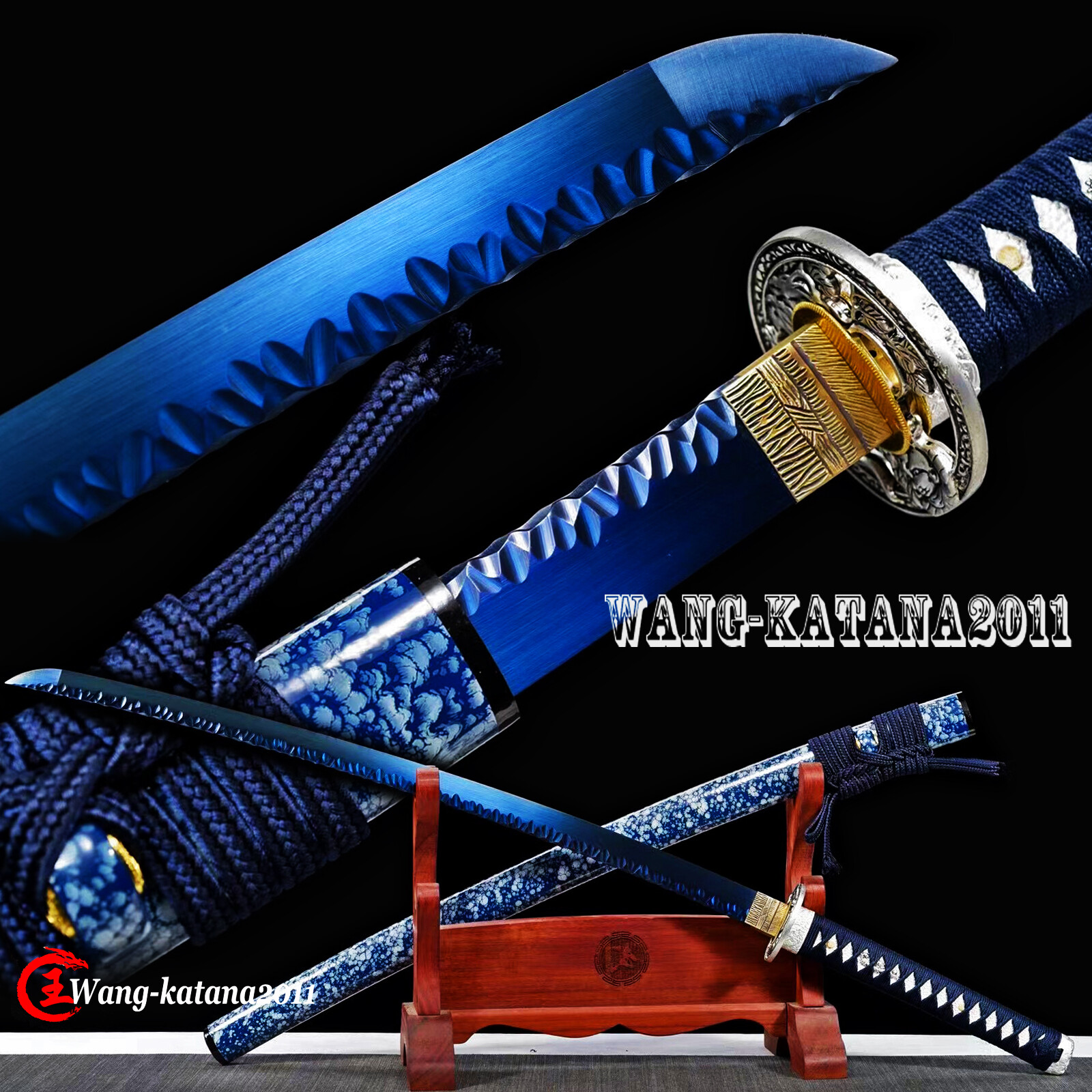 Blue Katana T10 Steel Samurai Sword Functional Combat Ready Sharp Blade