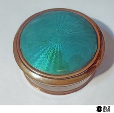 Scatola porta cipria ricaricabile in ottone e smalto guilloche vintage 1940s