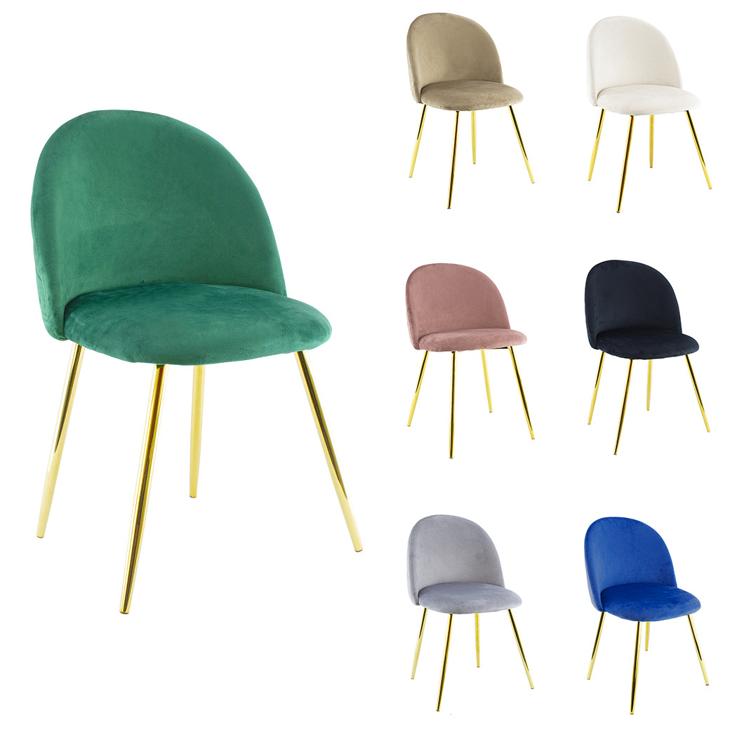 Silla de salón SHELBY 50x45x80H cm sillón vintage terciopelo y patas doradas
