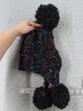 Life Is Good Beanie Toque Adult One Size Knit Blue Confetti Acrylic Blend Poms