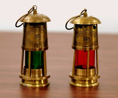 Lot De 2 Lanternes Maritimes En Laiton Et Verre - Style Ancien, Fonction à L'huile - Hauteur 6 Pouces