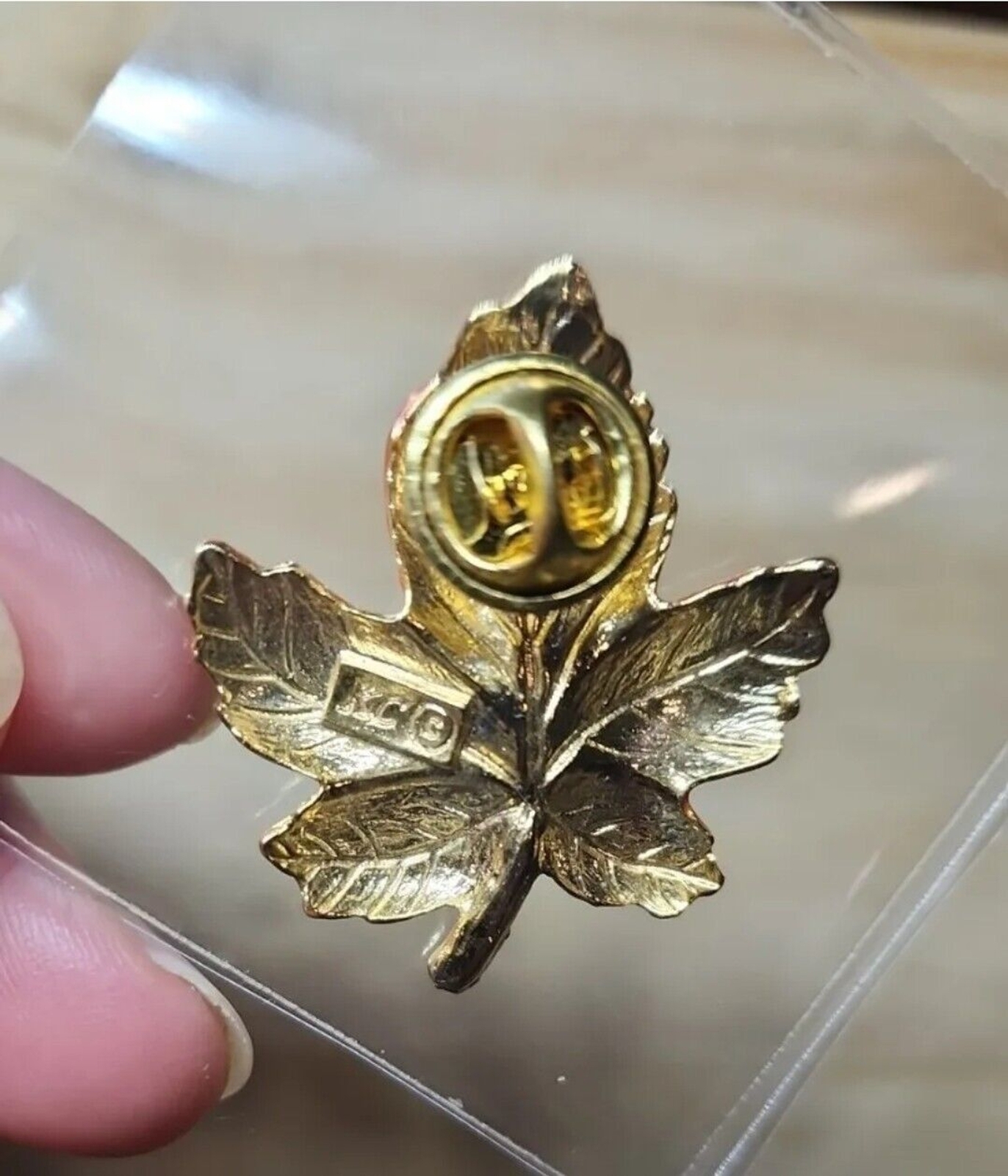 Vintage Hand Painted Enamel on Gold Tone Maple Leaf Brooch Pin Marked
