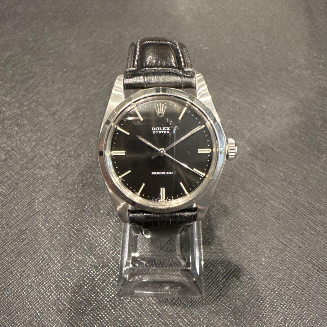 Rolex Oyster Precision Engine Turned Bezel Black Dial Hand Winding