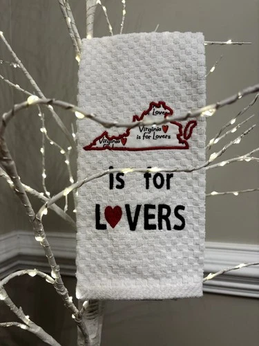 Virginia Is For Lovers Embroidered Dish Towel Hand Made Kitchen 