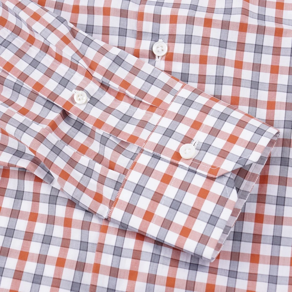 Camisa de vestir Isaia a medida 'Mix' gris-naranja a cuadros de algodón 15,5 (UE 39) NUEVA CON ETIQUETAS Foto 4 de 4