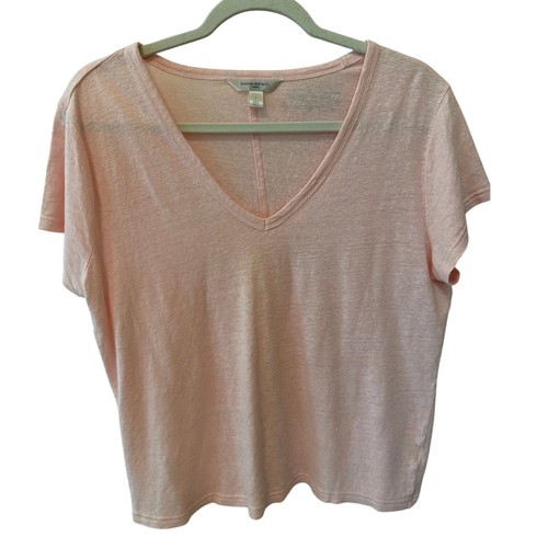 Banana Republic, Banana Republic Pink Linen T-Shirt Women's Size Large V-Neck Preppy Summercore