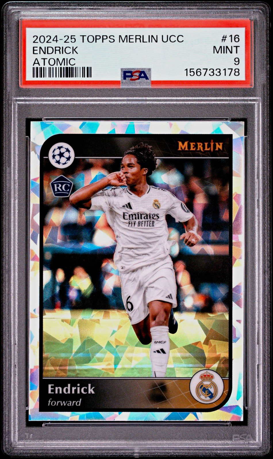PSA 9 2024-25 Topps Merlin UCC Endrick #16 Atomic (RC) Real Madrid